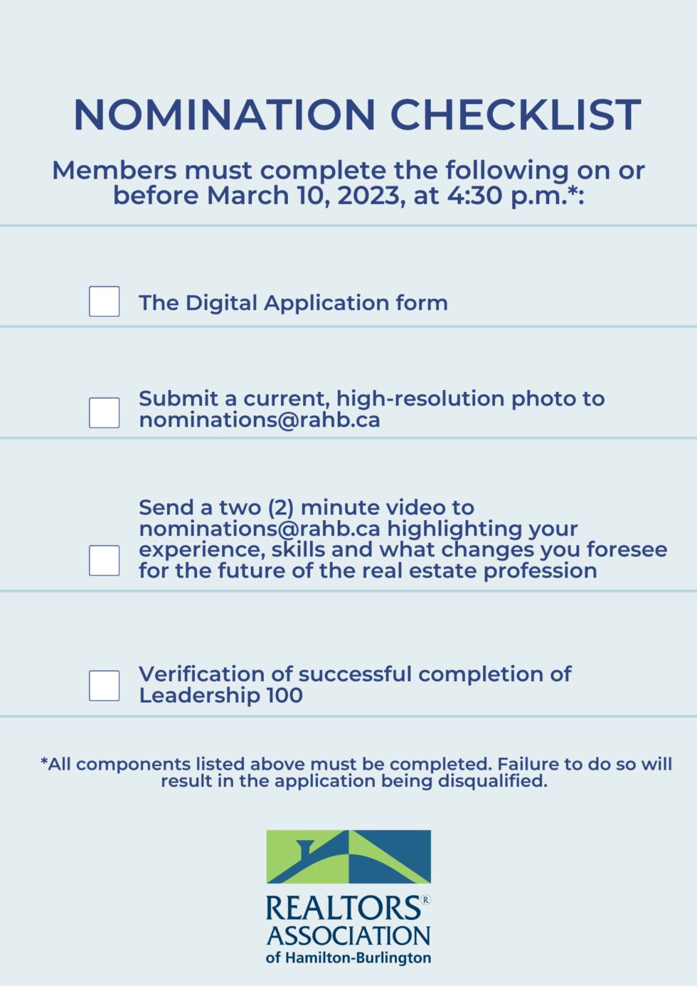 Nomination Checklist REALTORS® Association of HamiltonBurlington